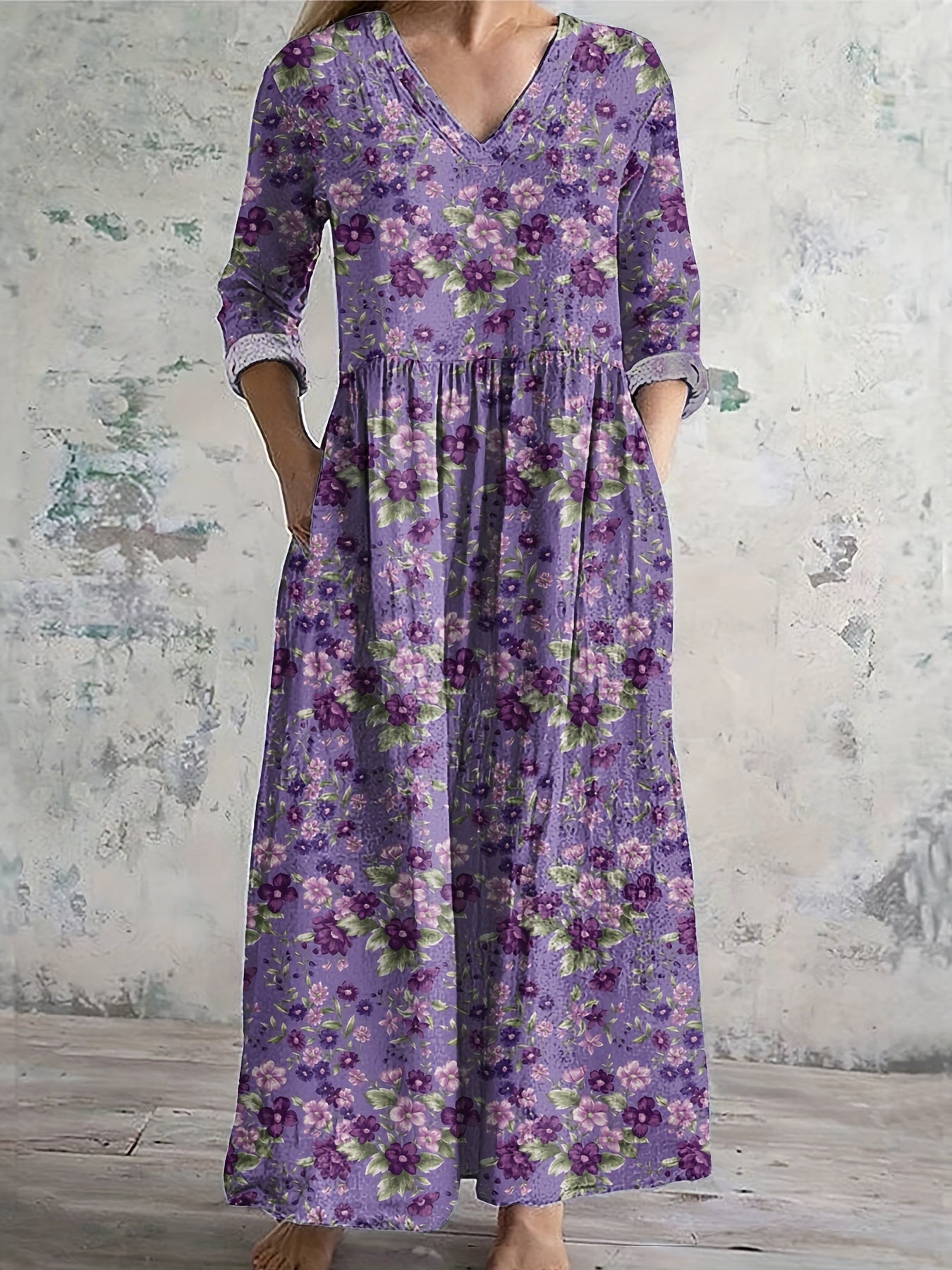Autumn | Geometric Floral V-Neck Dress