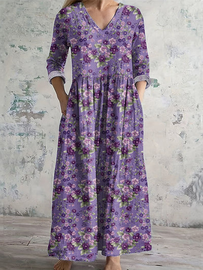 Autumn | Geometric Floral V-Neck Dress
