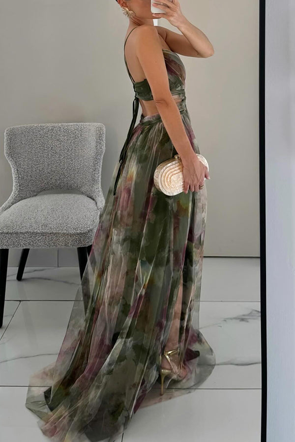 Aurora | Sunset Bloom Pleated Chiffon Gown