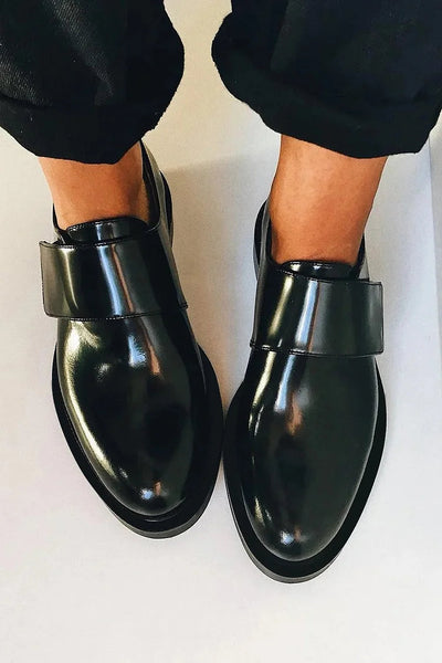 Iris | Glossy Loafers with Strap Detail