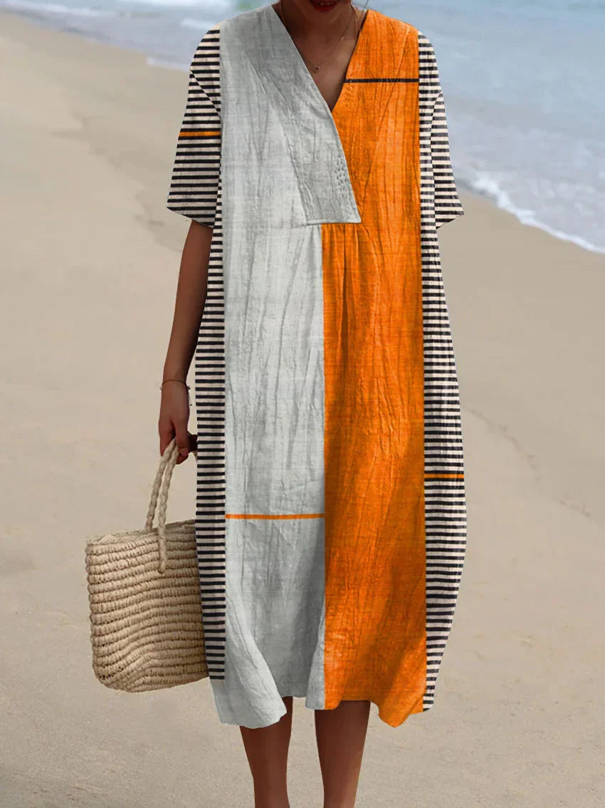 Callie | Modern Stripe & Colorblock V-Neck Dress