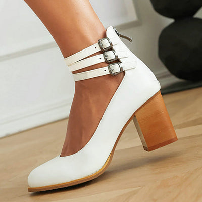 Clara | Smooth Ankle-Strap Sandals with Block Heel