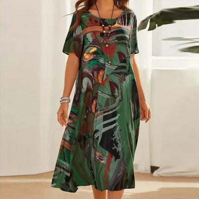 Jasmine | Tropical Art-Inspired Midi Dress
