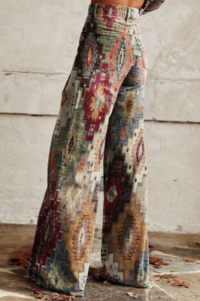 Sahara | Aztec Tapestry High-Waisted Wide-Leg Jeans