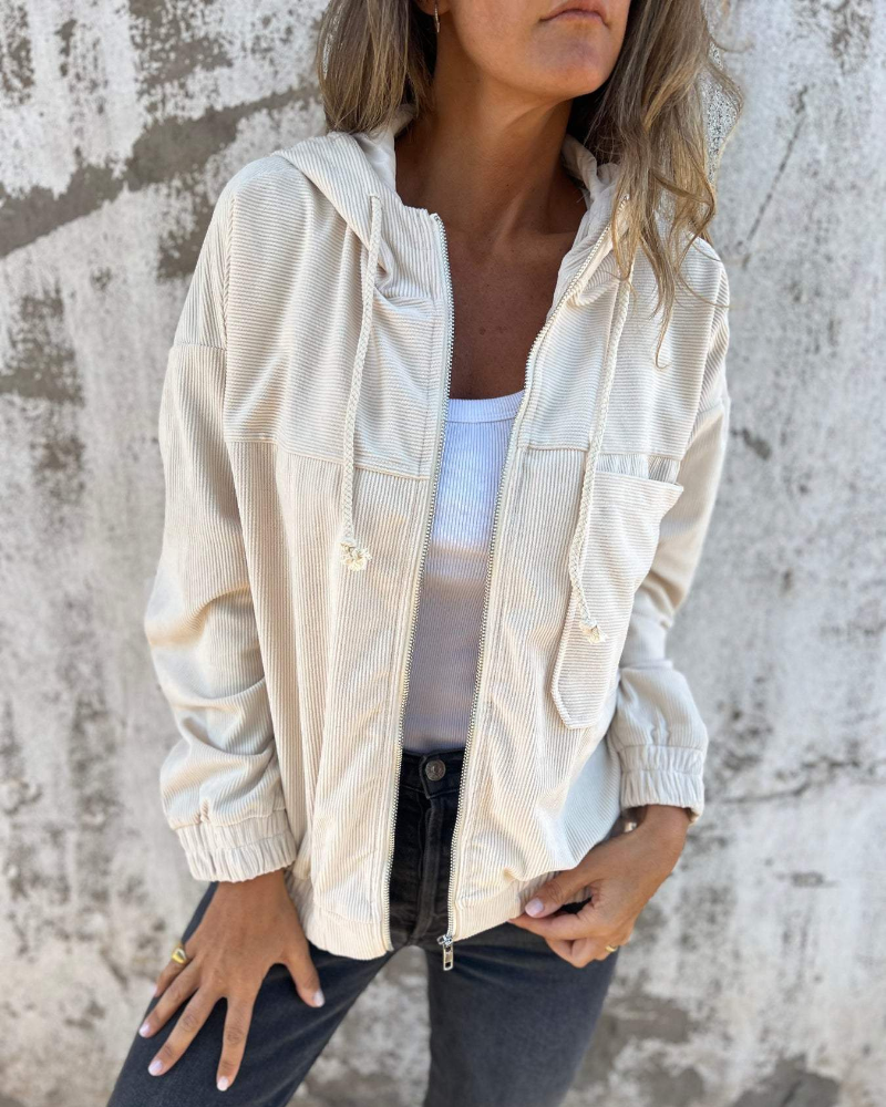 Sienna | Cream Corduroy Zip Hoodie