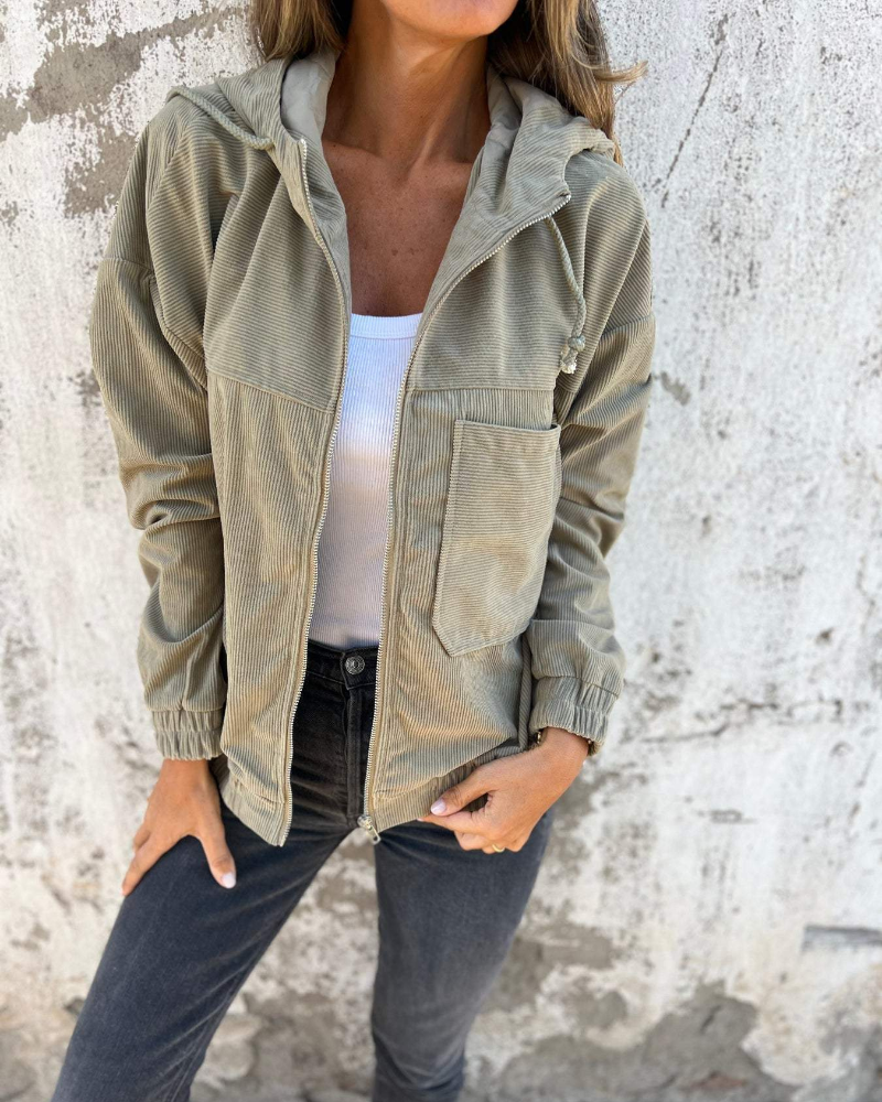 Sienna | Cream Corduroy Zip Hoodie