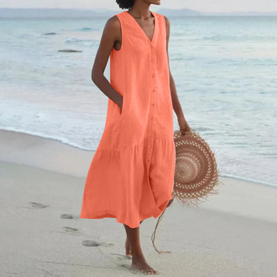Skye | Light Blue Button-Front Sleeveless Midi Dress