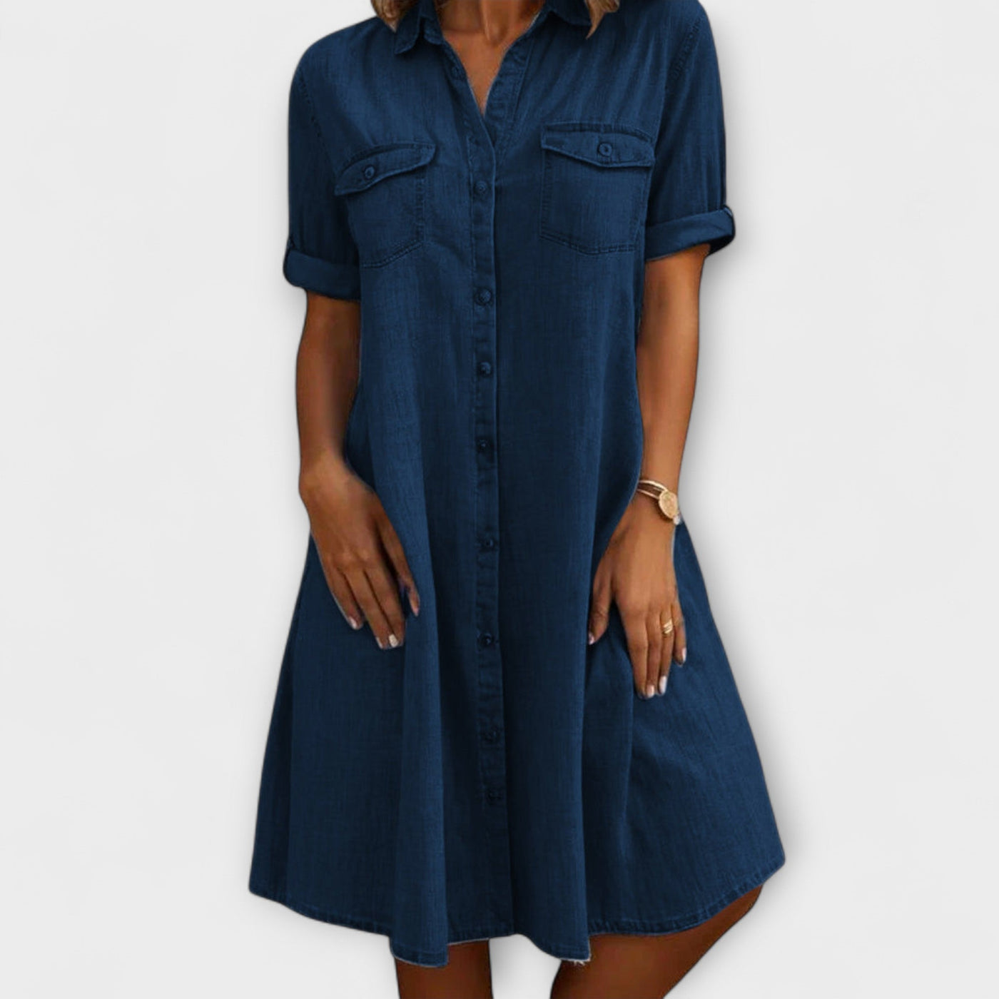 Sami | Light Denim Button-Front Shirt Dress