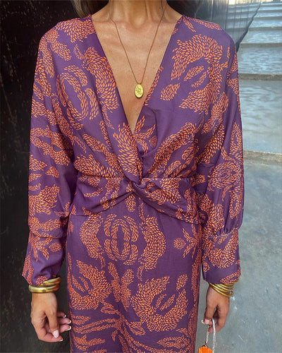 Evelyn | Chic Twist-Front Printed Midi Dress