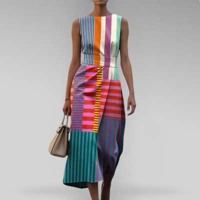 Aurelia | Sleek Colorblock Midi Panel Dress
