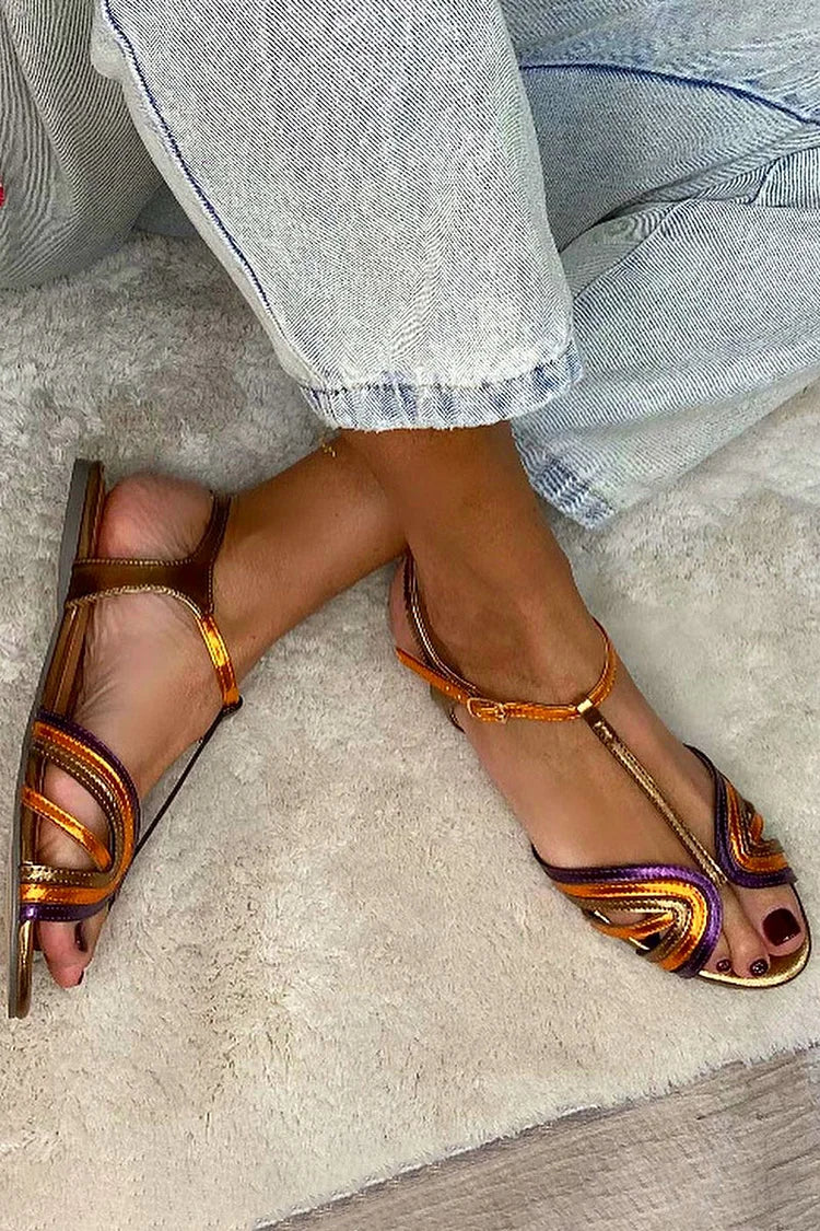 Nerina | Multi-Strap Flat Sandals with Metallic Details