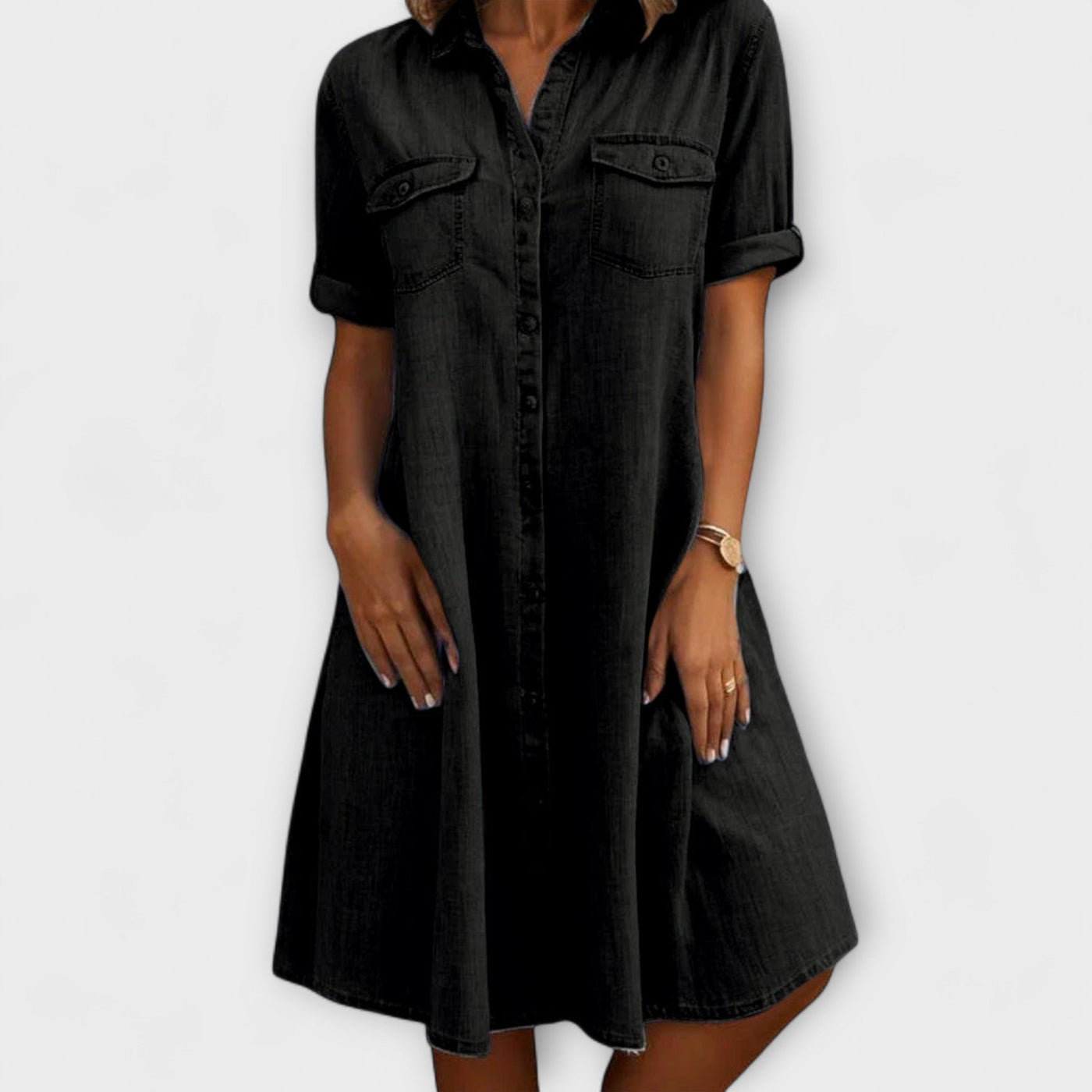 Sami | Light Denim Button-Front Shirt Dress