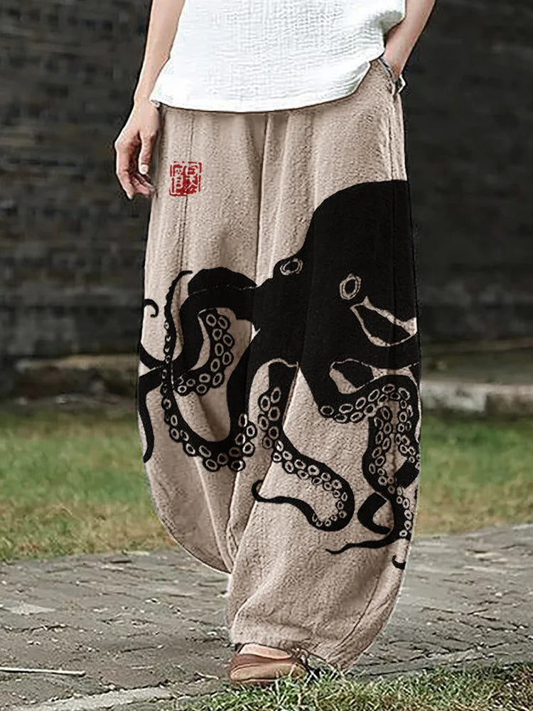 Sora | Wide-Leg Pants with Octopus Print