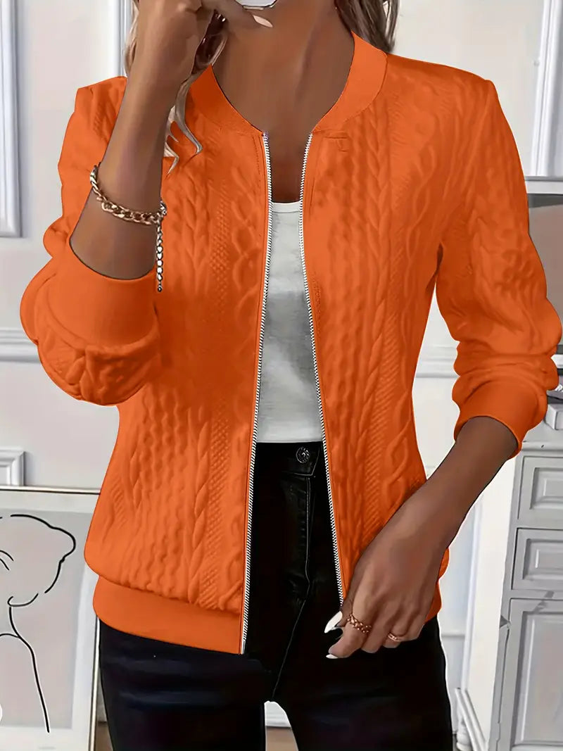 Elvarine | Textured Zip-Up Bomber Jacket