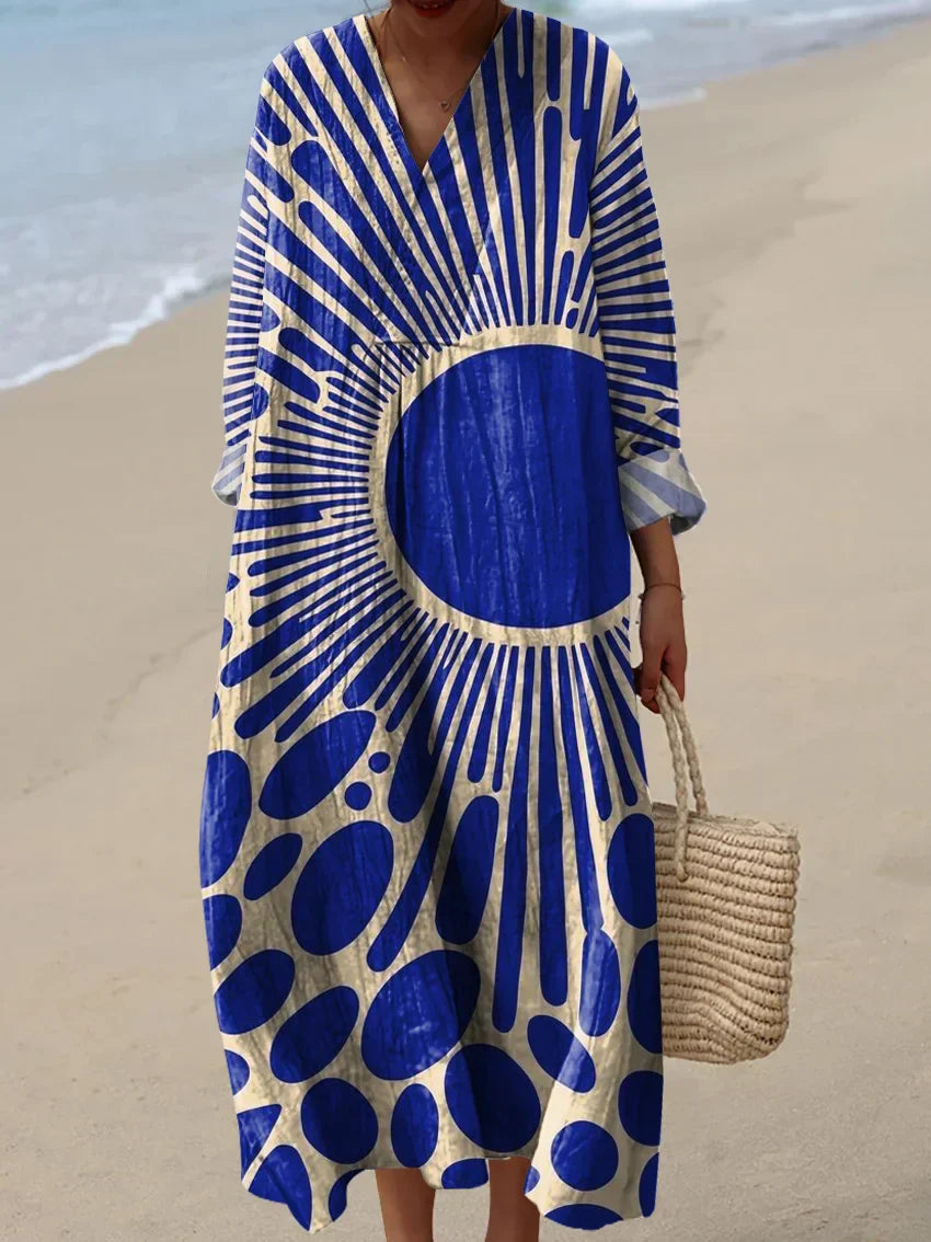 Indira | Abstract Sunburst V-Neck Maxi Dress