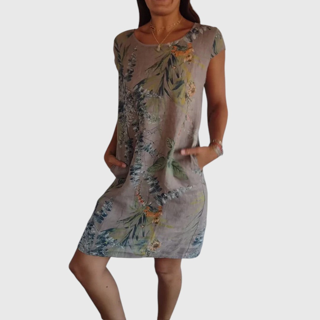 Noa | Soft Taupe Floral Pocket Dress