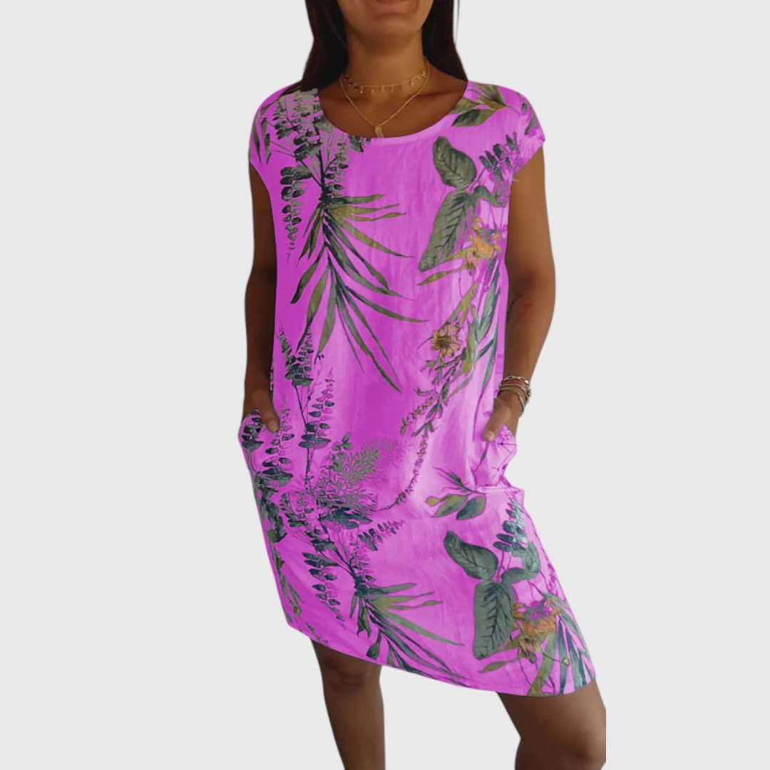 Noa | Soft Taupe Floral Pocket Dress