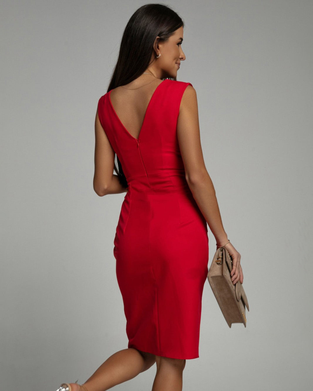 Colette | Pleated Red Elegance Pencil Dress
