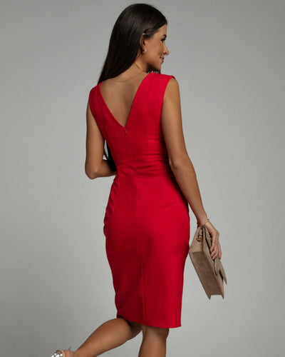 Colette | Pleated Red Elegance Pencil Dress