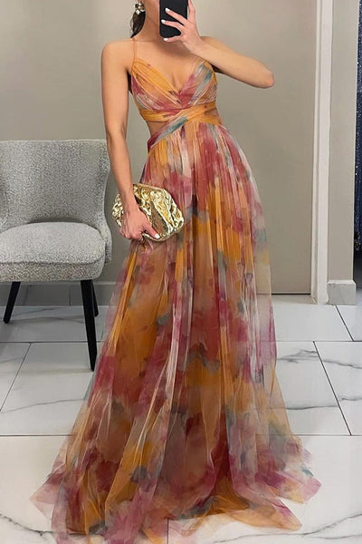 Aurora | Sunset Bloom Pleated Chiffon Gown