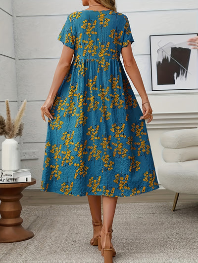 Ella | Vibrant Coral Floral Midi Dress