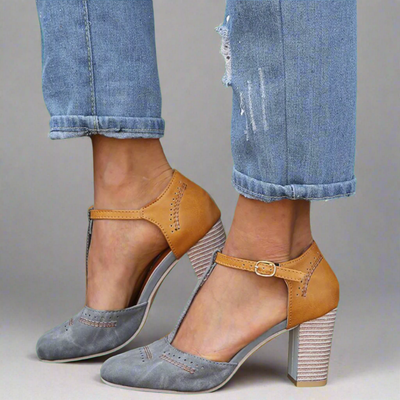 Clara | Two-Tone Retro T-Strap Heels
