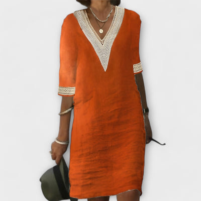 Vivienne | White Linen-Style Embroidered Dress