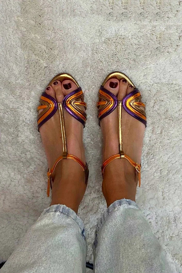 Nerina | Multi-Strap Flat Sandals with Metallic Details