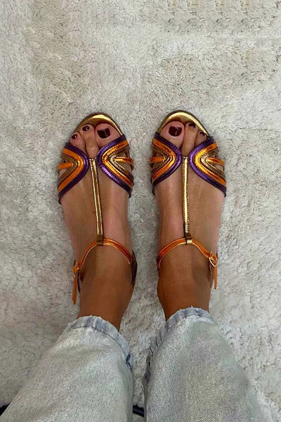 Nerina | Multi-Strap Flat Sandals with Metallic Details