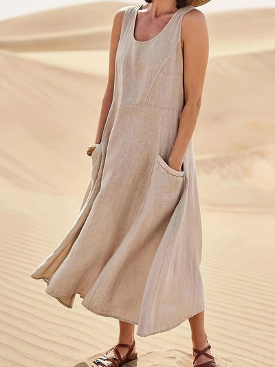 Maeve | Linen Blend Sleeveless Midi Dress