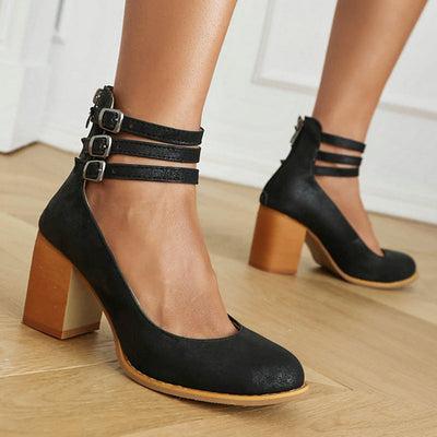 Clara | Smooth Ankle-Strap Sandals with Block Heel