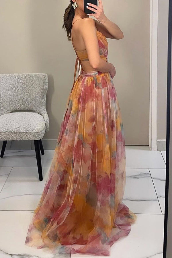 Aurora | Sunset Bloom Pleated Chiffon Gown