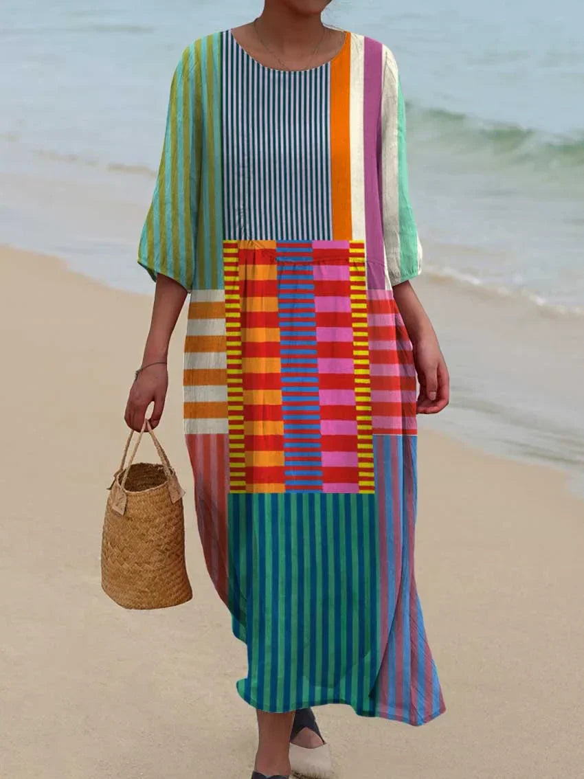 Cleo | Bold Striped Patch Maxi Dress