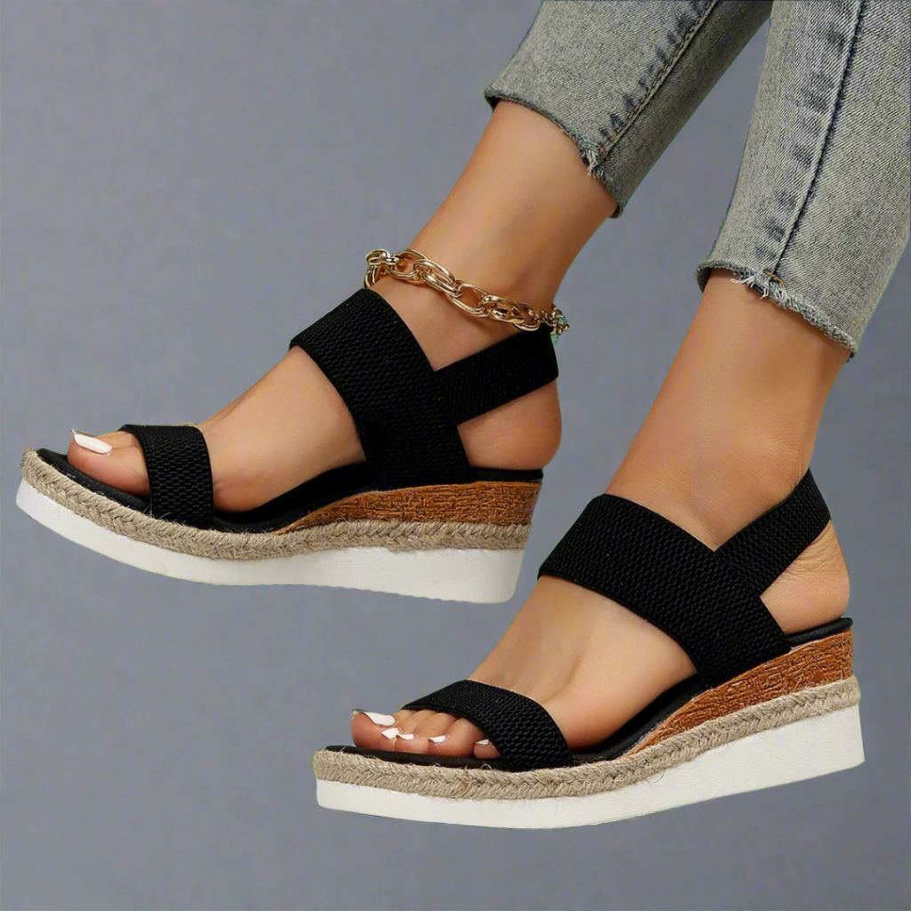 Talia | Navy Stretch Comfort Wedge Sandals