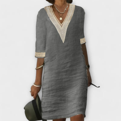 Vivienne | White Linen-Style Embroidered Dress