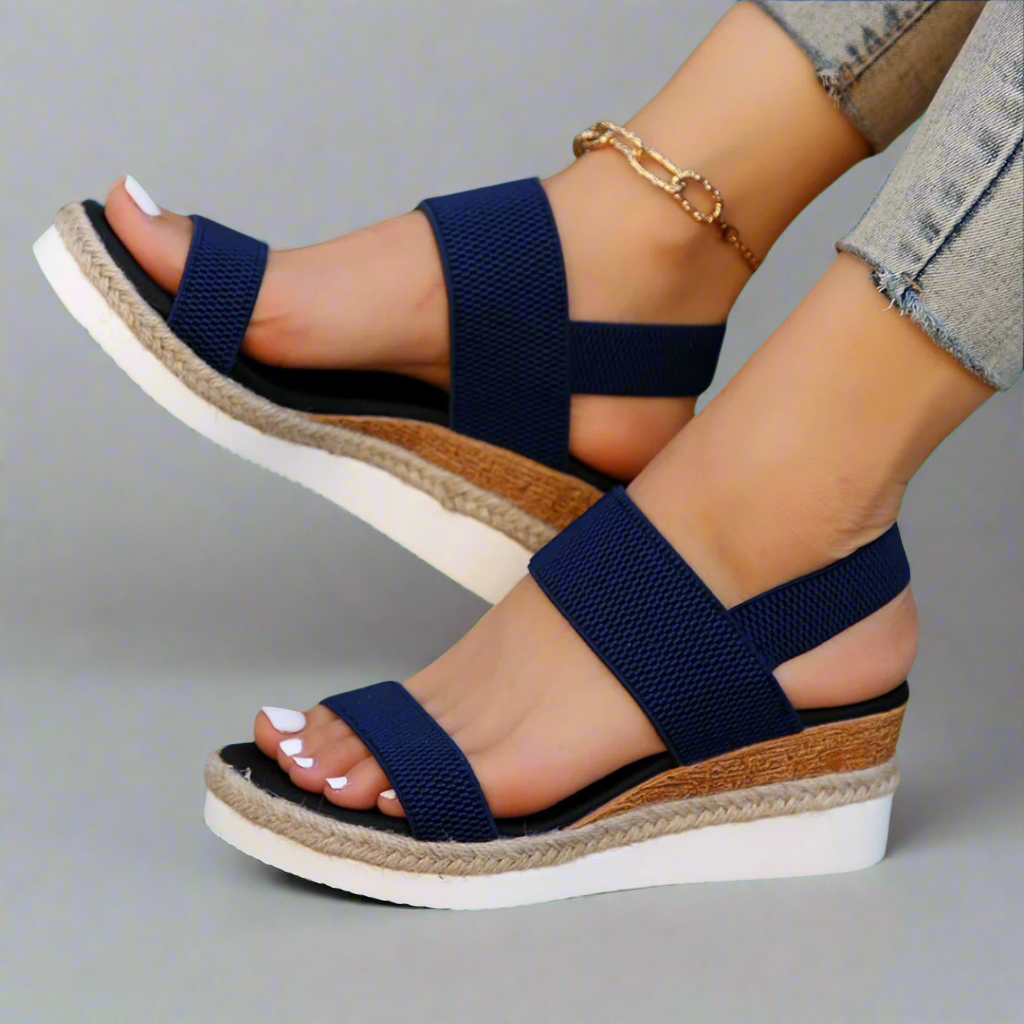 Talia | Navy Stretch Comfort Wedge Sandals