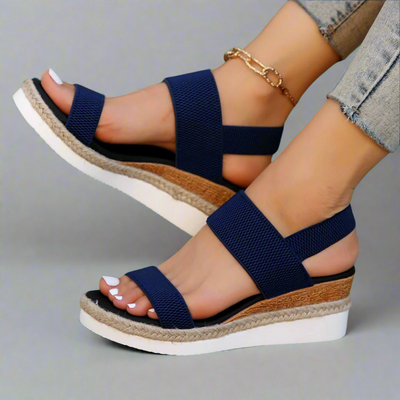 Talia | Navy Stretch Comfort Wedge Sandals