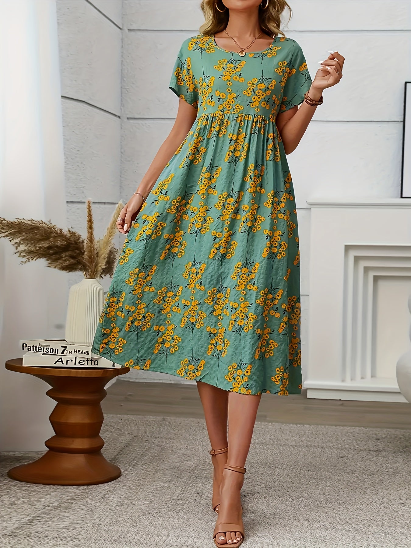 Ella | Vibrant Coral Floral Midi Dress