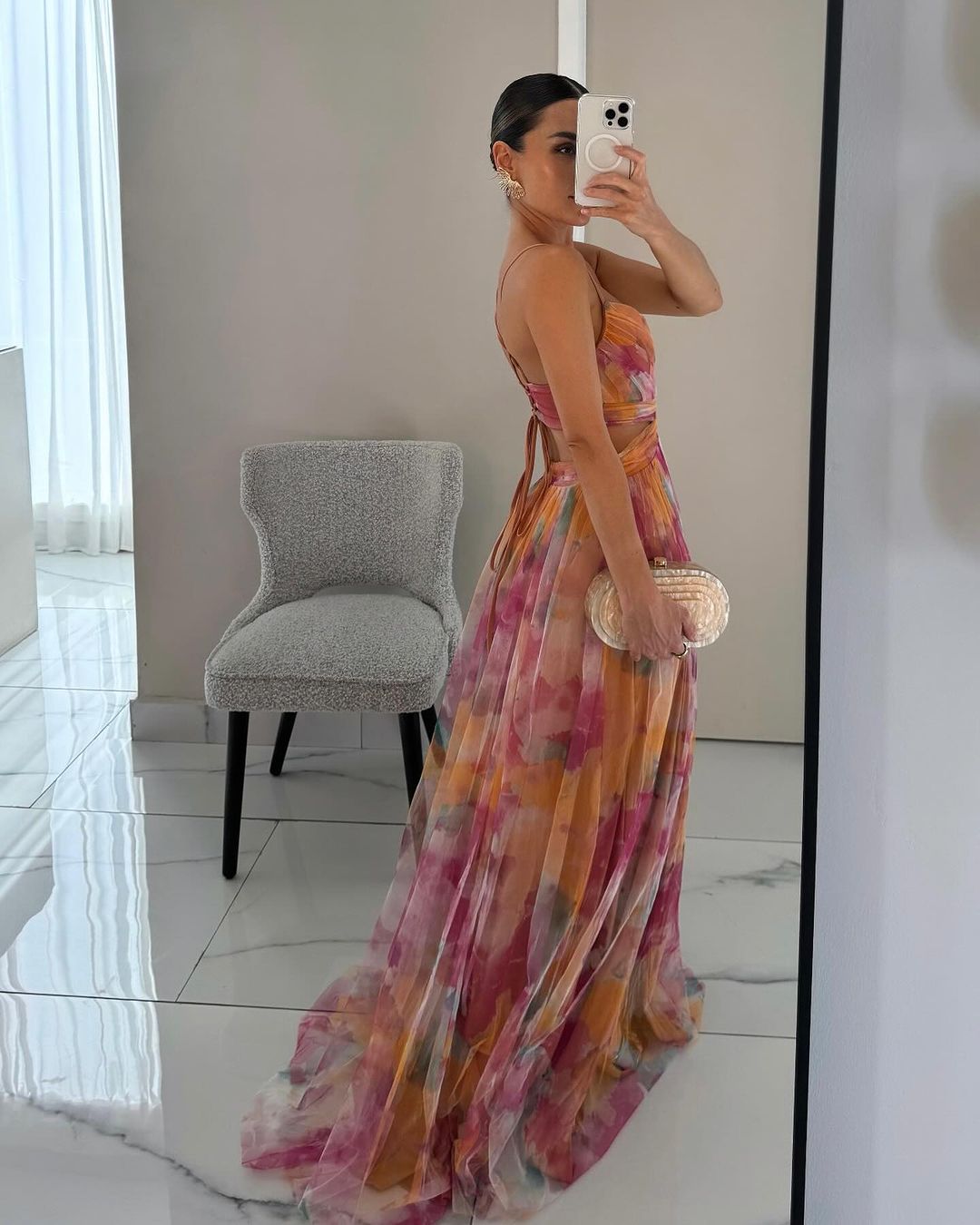 Aurora | Sunset Bloom Pleated Chiffon Gown