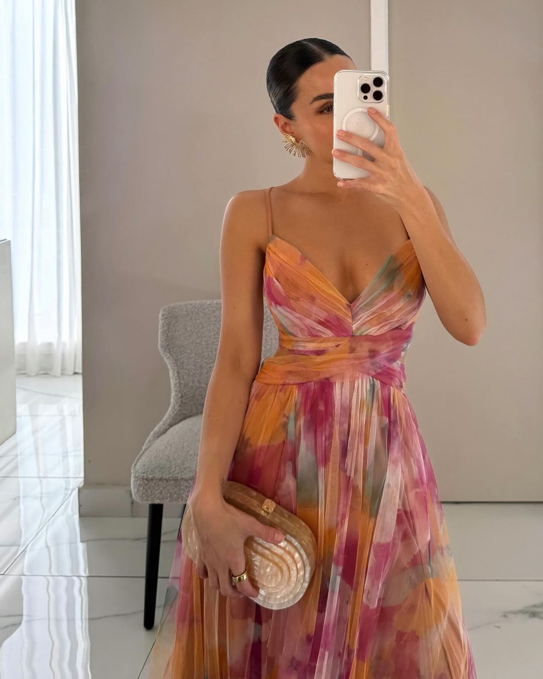 Aurora | Sunset Bloom Pleated Chiffon Gown