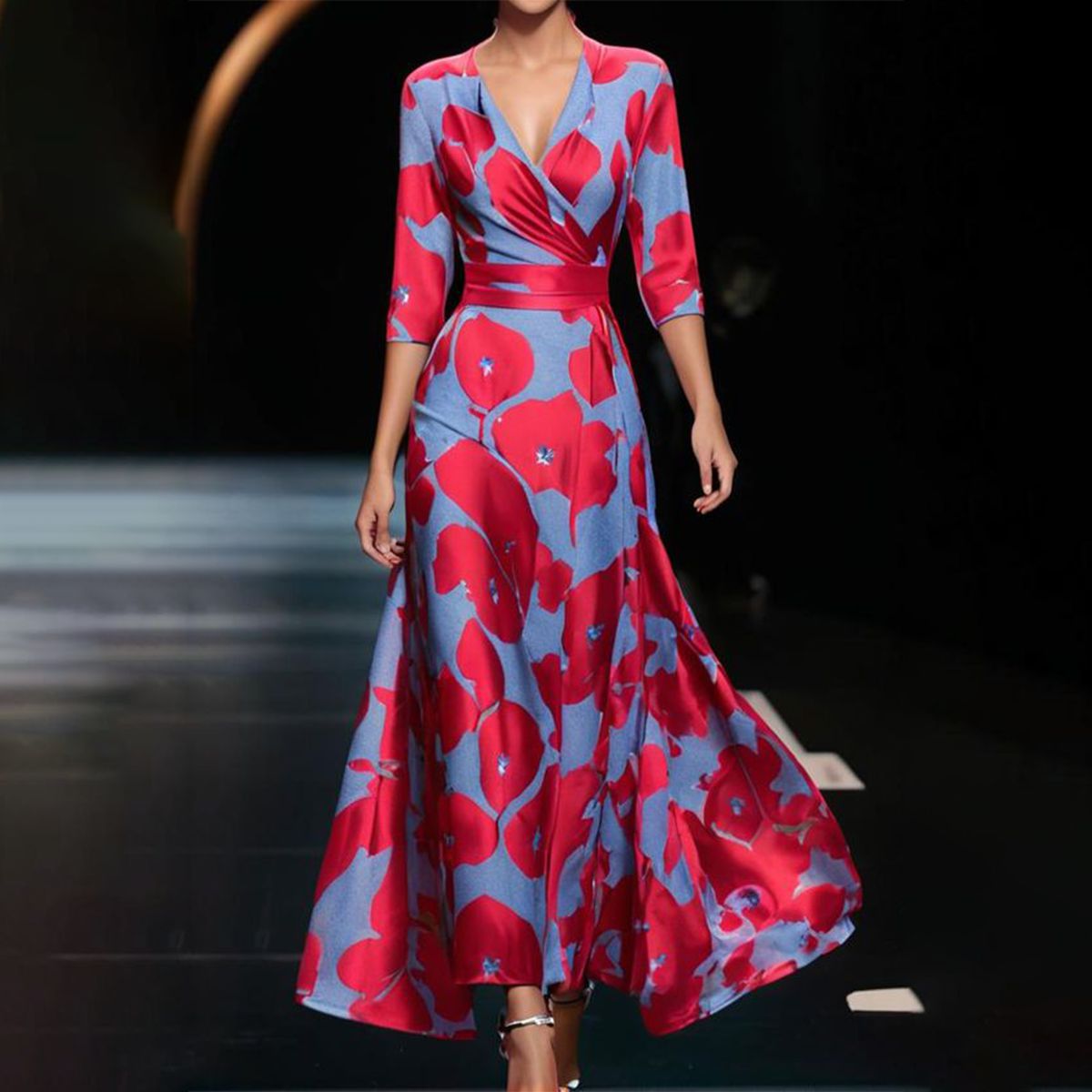 Veronica | Luxe Floral Wrap Evening Dress