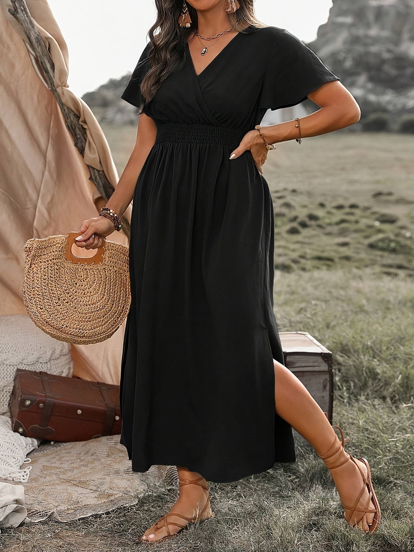 Harper | Relaxed Fit Olive Green Midi Dress