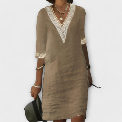 Vivienne | White Linen-Style Embroidered Dress