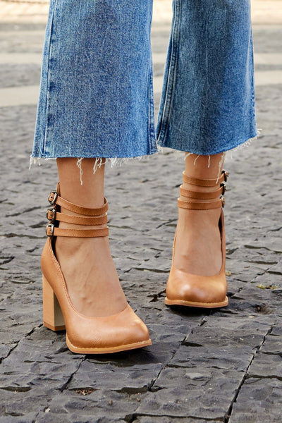 Clara | Smooth Ankle-Strap Sandals with Block Heel
