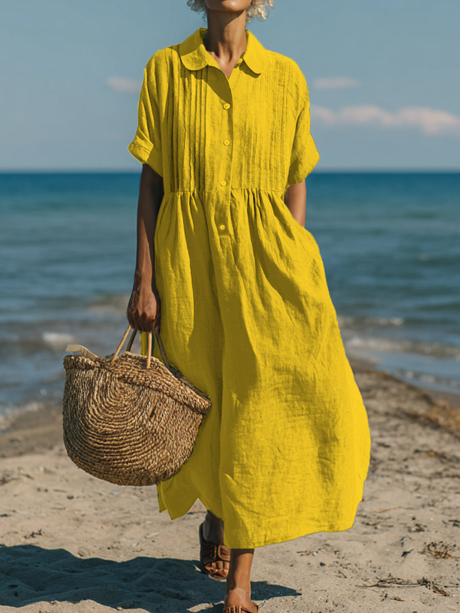Clara | Casual Cotton Linen Collar Dress