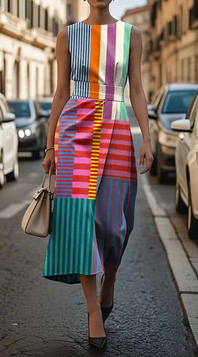 Aurelia | Sleek Colorblock Midi Panel Dress
