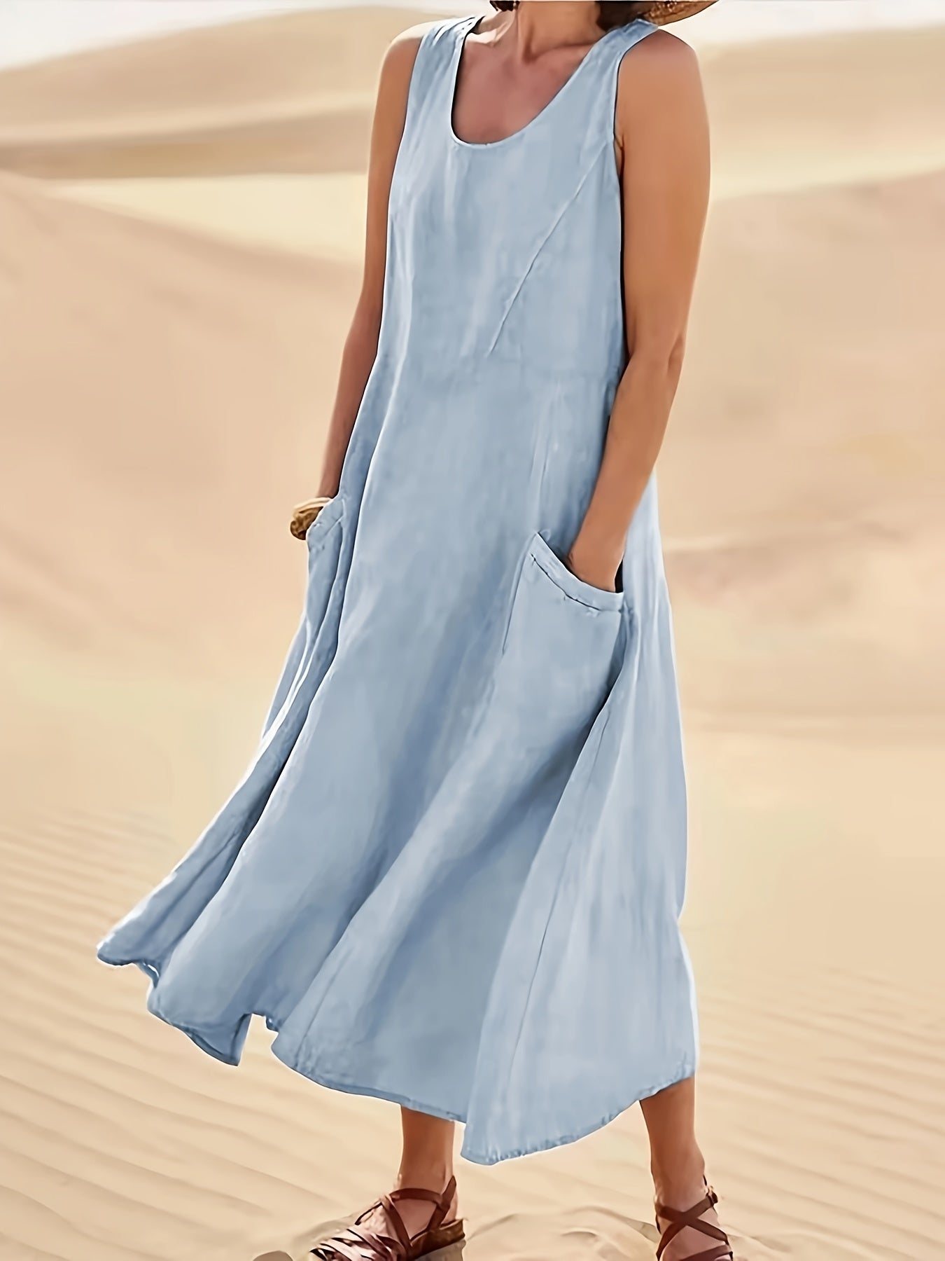 Maeve | Linen Blend Sleeveless Midi Dress