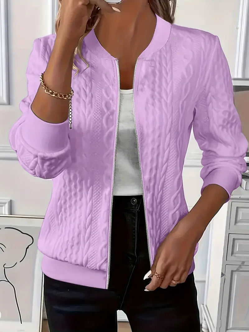 Elvarine | Textured Zip-Up Bomber Jacket
