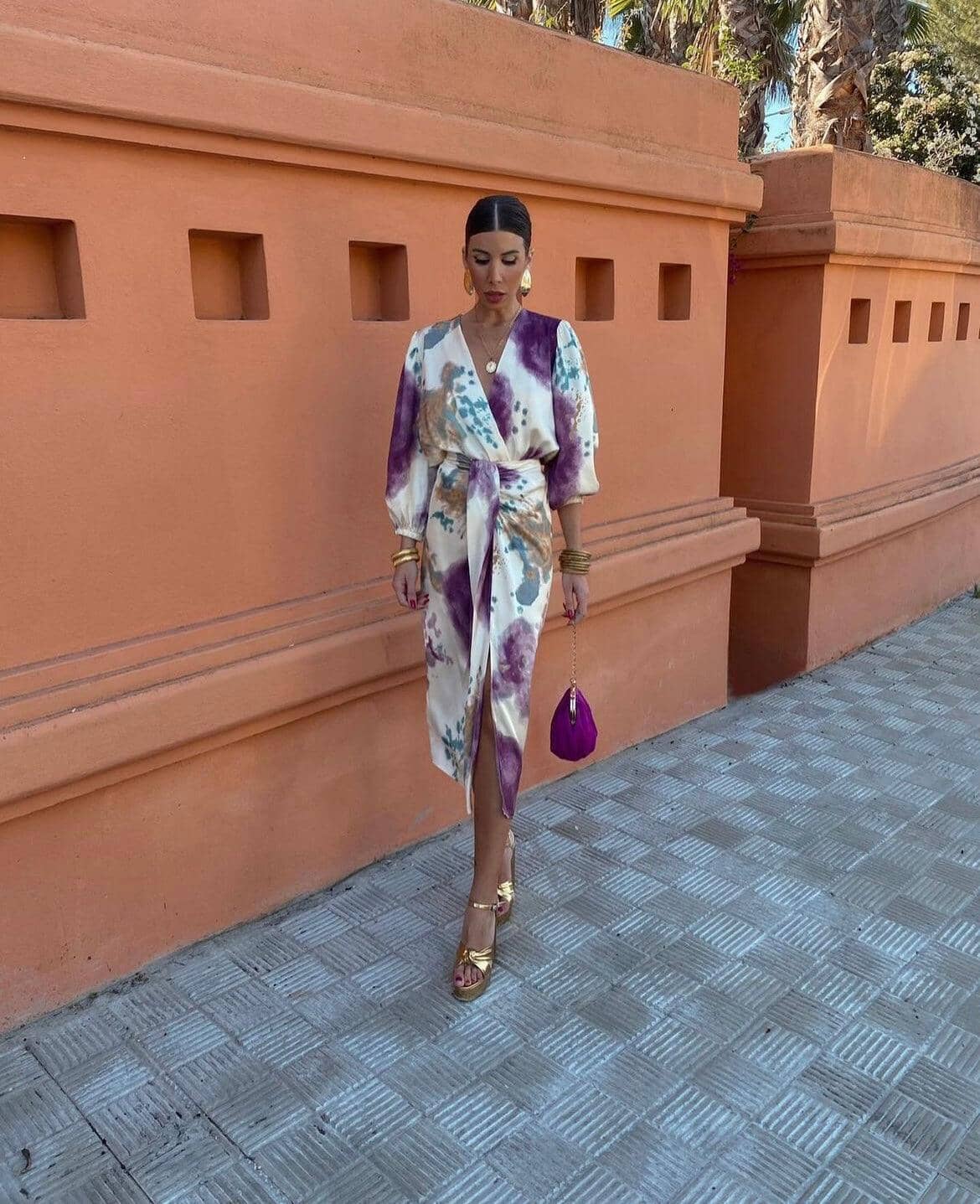Amalia | Watercolor Wrap Tie Midi Dress
