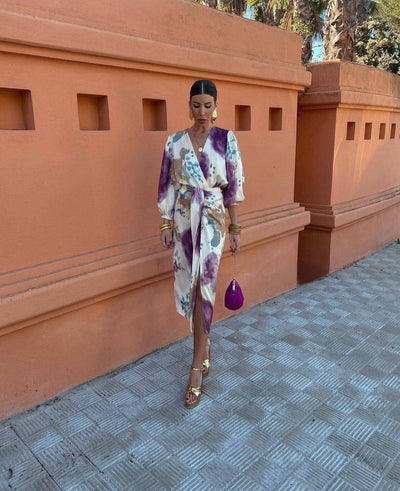 Amalia | Watercolor Wrap Tie Midi Dress